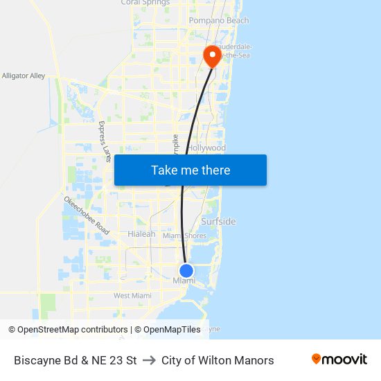 Biscayne Bd & NE 23 St to City of Wilton Manors map
