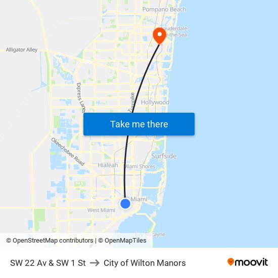 SW 22 Av & SW 1 St to City of Wilton Manors map