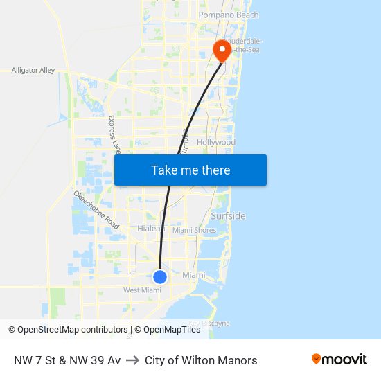 NW 7 St & NW 39 Av to City of Wilton Manors map