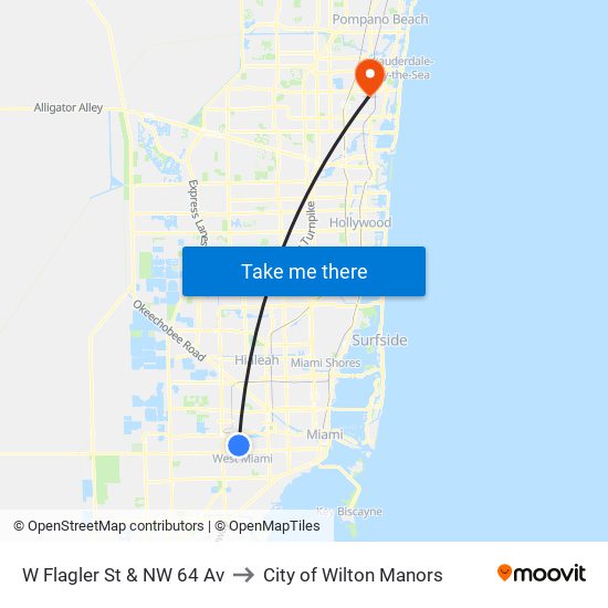 W Flagler St & NW 64 Av to City of Wilton Manors map