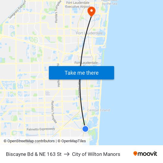 Biscayne Bd & NE 163 St to City of Wilton Manors map