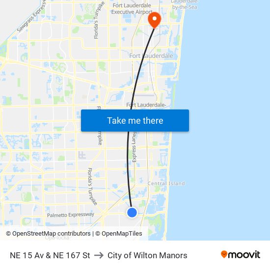 NE 15 Av & NE 167 St to City of Wilton Manors map