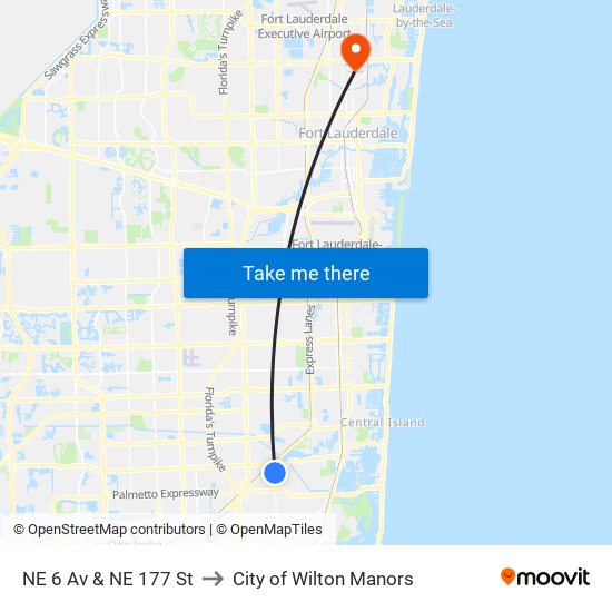 NE 6 Av & NE 177 St to City of Wilton Manors map