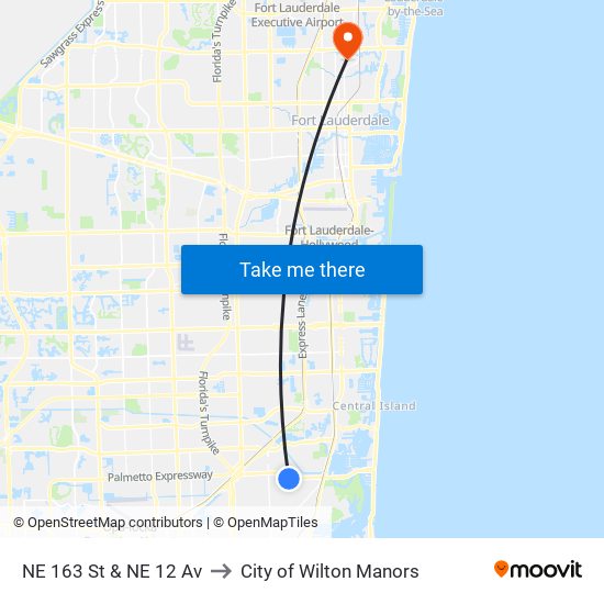 NE 163 St & NE 12 Av to City of Wilton Manors map