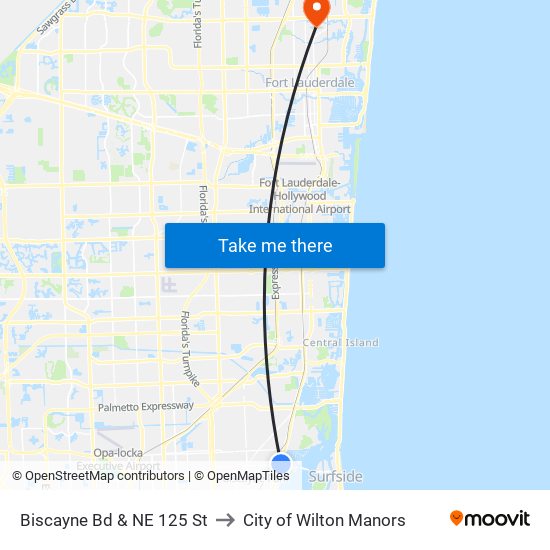 Biscayne Bd & NE 125 St to City of Wilton Manors map