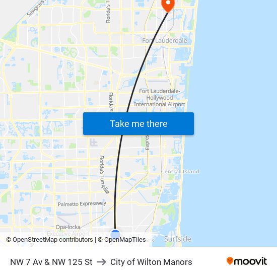 NW 7 Av & NW 125 St to City of Wilton Manors map