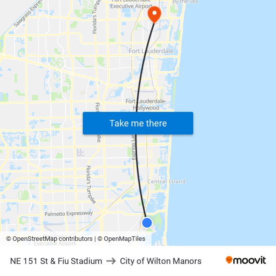 NE 151 St & Fiu Stadium to City of Wilton Manors map