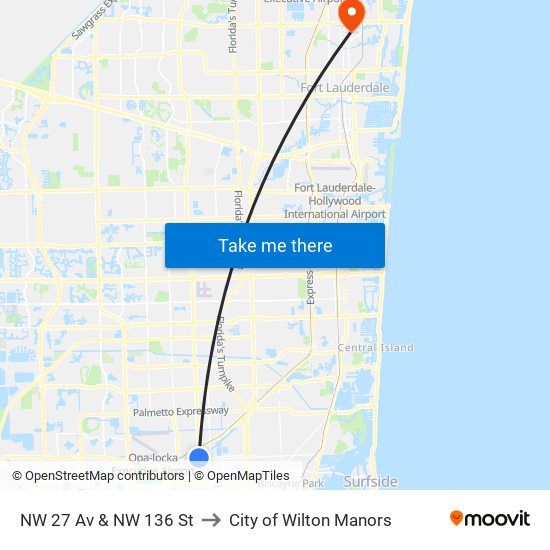 NW 27 Av & NW 136 St to City of Wilton Manors map
