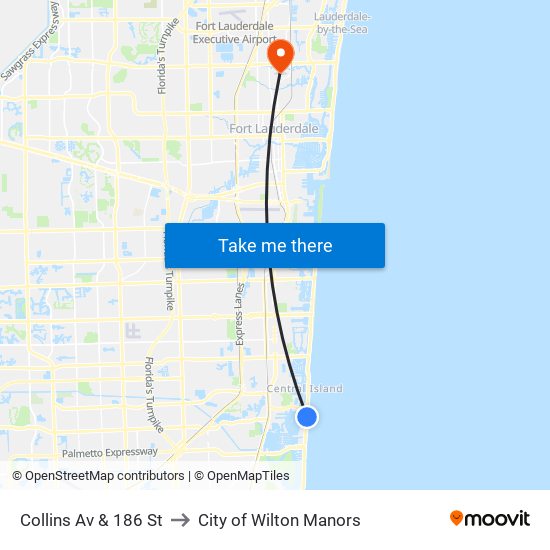 Collins Av & 186 St to City of Wilton Manors map