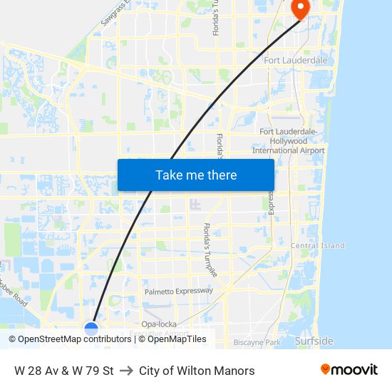 W 28 Av & W 79 St to City of Wilton Manors map