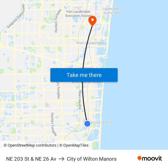 NE 203 St & NE 26 Av to City of Wilton Manors map