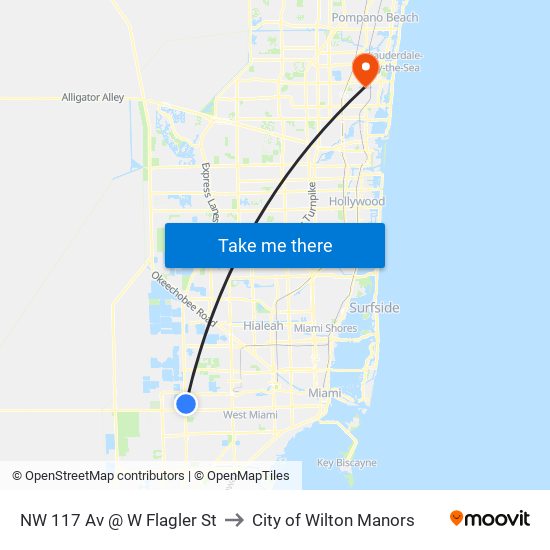 NW 117 Av @ W Flagler St to City of Wilton Manors map