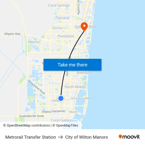 Metrorail Transfer Station to City of Wilton Manors map