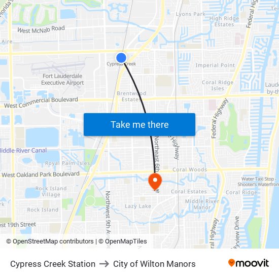 Cypress Creek Station to City of Wilton Manors map