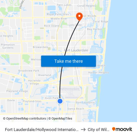 Fort Lauderdale/Hollywood International Airport at Dania Beach Station to City of Wilton Manors map