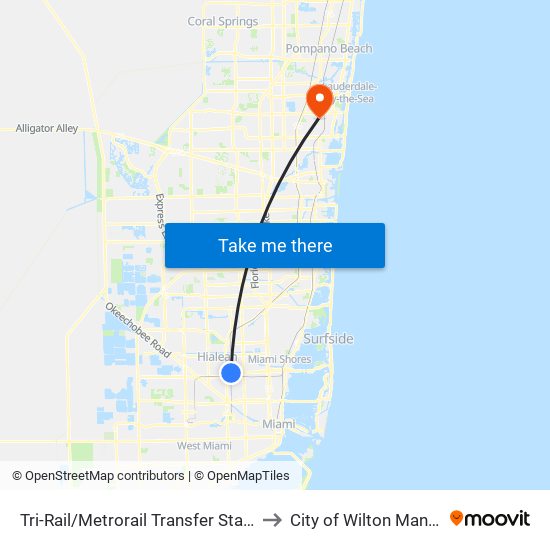 Tri-Rail/Metrorail Transfer Station to City of Wilton Manors map