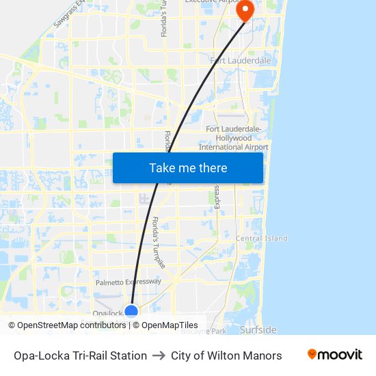 Opa-Locka Tri-Rail Station to City of Wilton Manors map