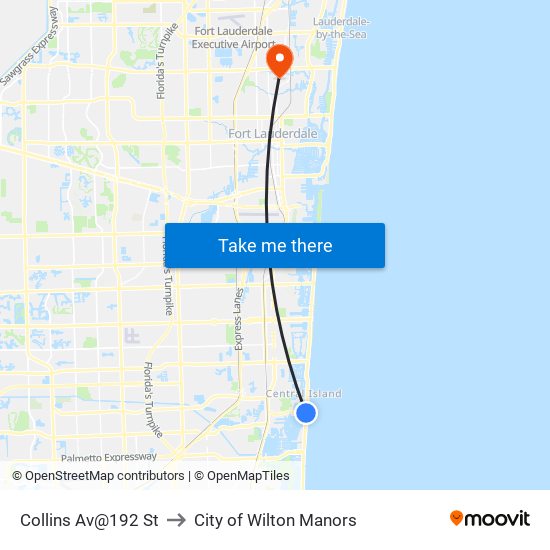 Collins Av@192 St to City of Wilton Manors map