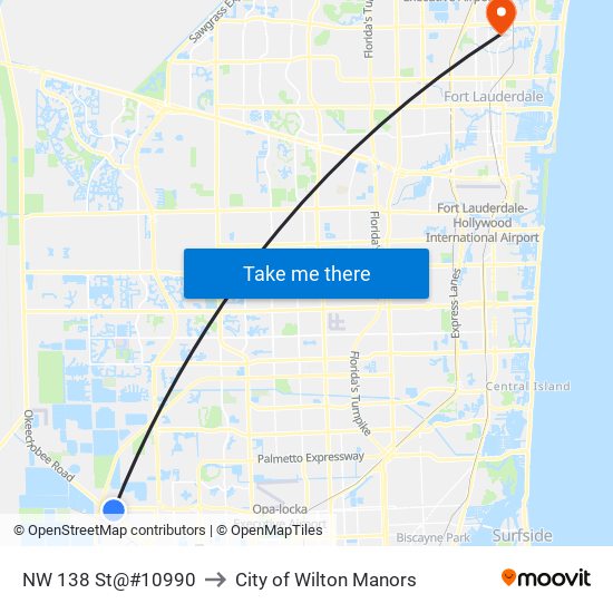 NW 138 St@#10990 to City of Wilton Manors map