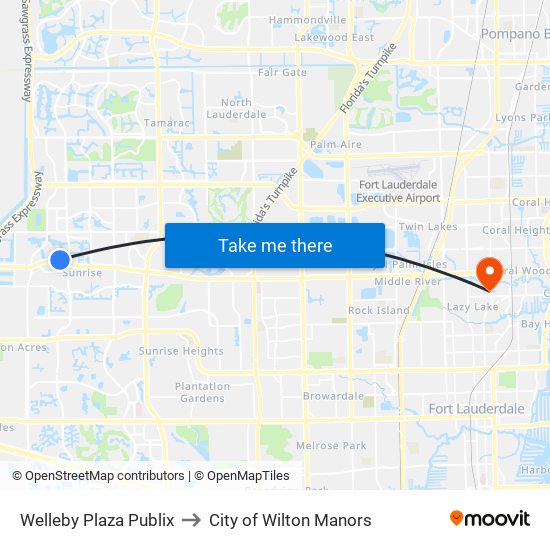 Welleby Plaza Publix to City of Wilton Manors map