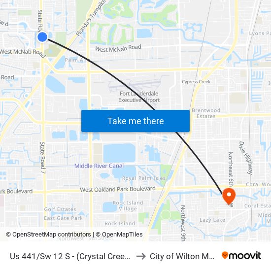 Us 441/Sw 12 S - (Crystal Creek Plaza) to City of Wilton Manors map