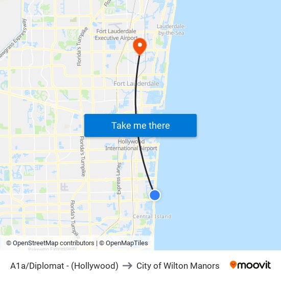 A1a/Diplomat - (Hollywood) to City of Wilton Manors map