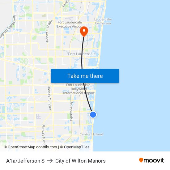 A1a/Jefferson S to City of Wilton Manors map