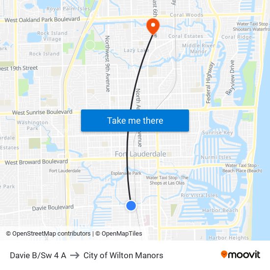 Davie B/Sw 4 A to City of Wilton Manors map