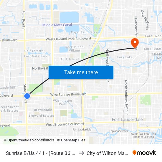 Sunrise B/Us 441 - (Route 36 Only) to City of Wilton Manors map