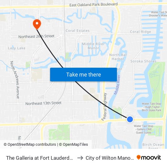The Galleria at Fort Lauderdale to City of Wilton Manors map