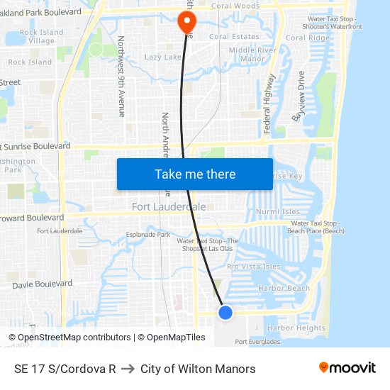 SE 17 S/Cordova R to City of Wilton Manors map