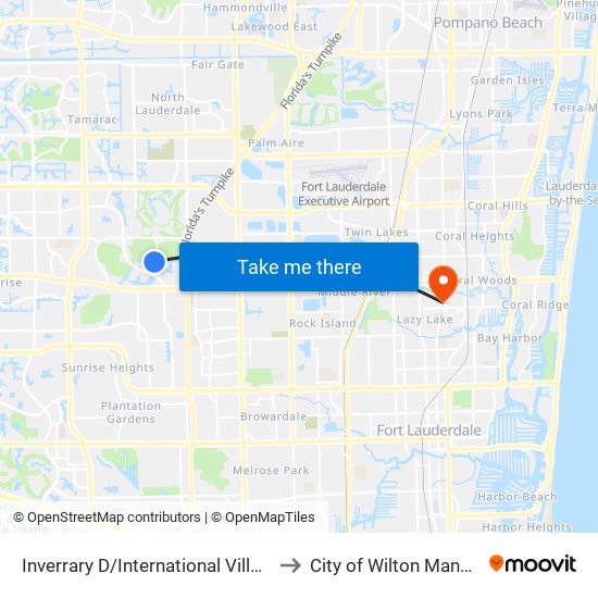 Inverrary D/International Village to City of Wilton Manors map