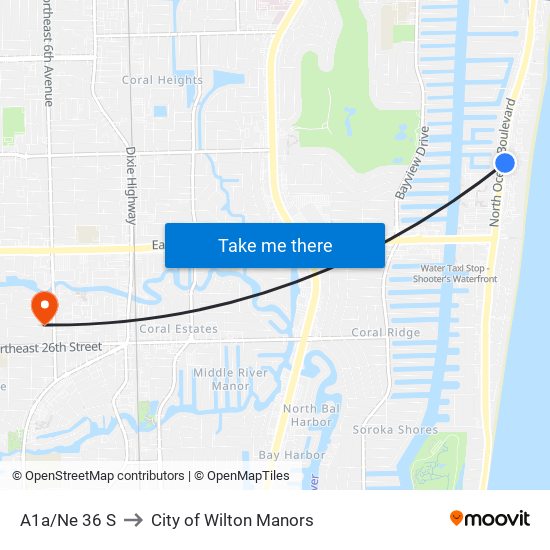 A1A/NE 36 S to City of Wilton Manors map