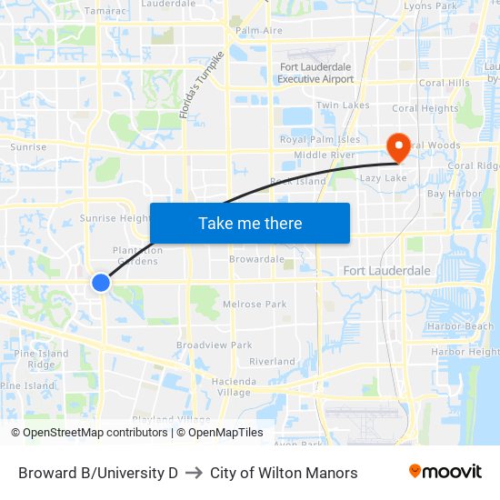 Broward B/University D to City of Wilton Manors map