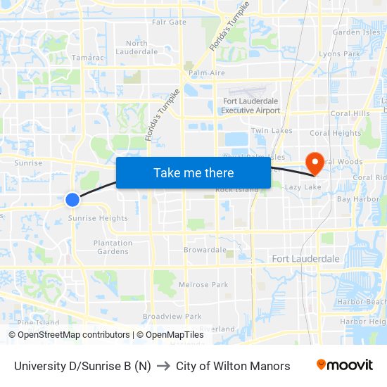 University D/Sunrise B (N) to City of Wilton Manors map