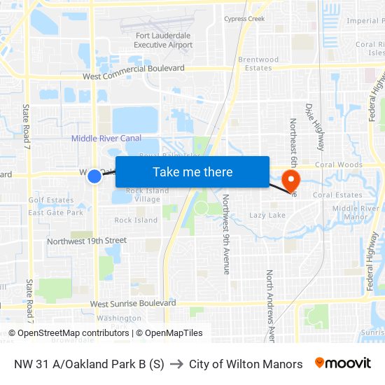 NW 31 A/Oakland Park B (S) to City of Wilton Manors map