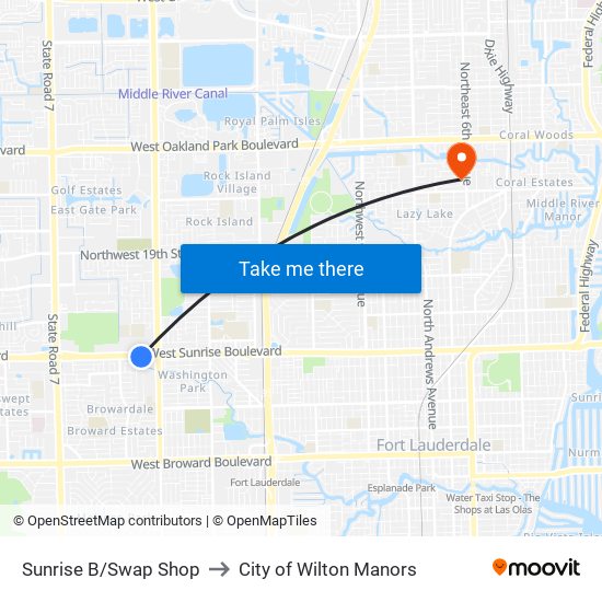 Sunrise B/Swap Shop to City of Wilton Manors map