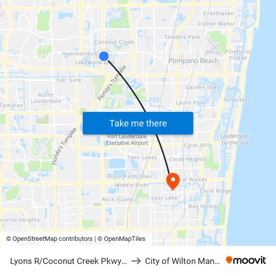 LYONS R/COCONUT CREEK PKWY (S) to City of Wilton Manors map