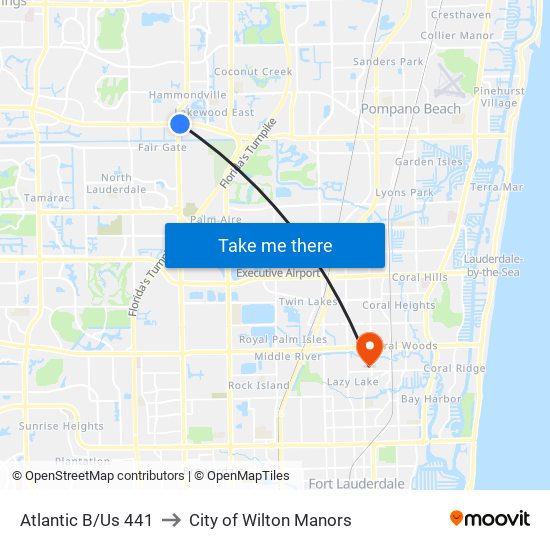 Atlantic B/Us 441 to City of Wilton Manors map