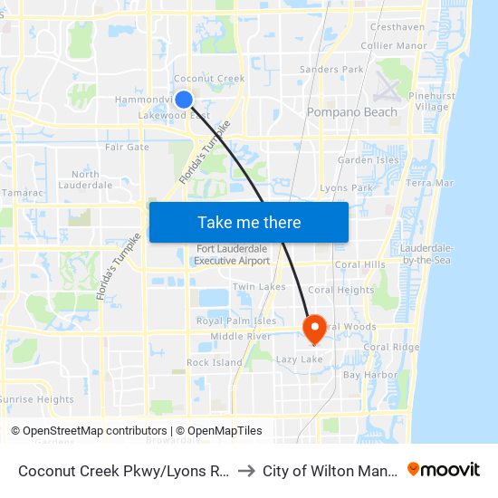 Coconut Creek Pkwy/Lyons R (W) to City of Wilton Manors map