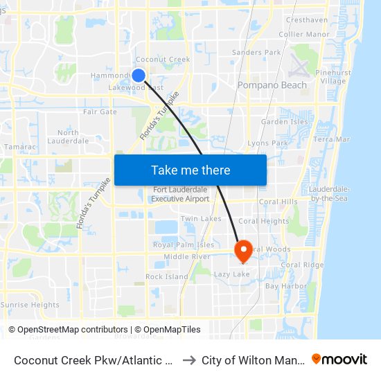 Coconut Creek Pkw/Atlantic Tech to City of Wilton Manors map