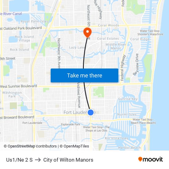 Us1/Ne 2 S to City of Wilton Manors map