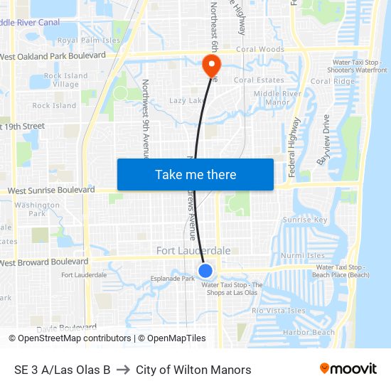 SE 3 A/LAS OLAS B to City of Wilton Manors map