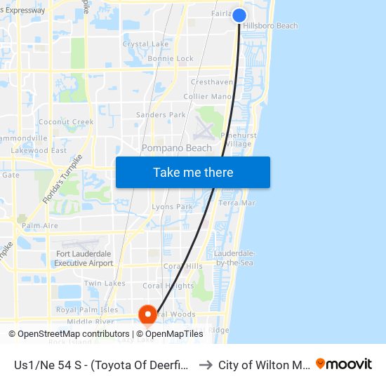 Us1/Ne 54 S - (Toyota Of Deerfield Beach) to City of Wilton Manors map