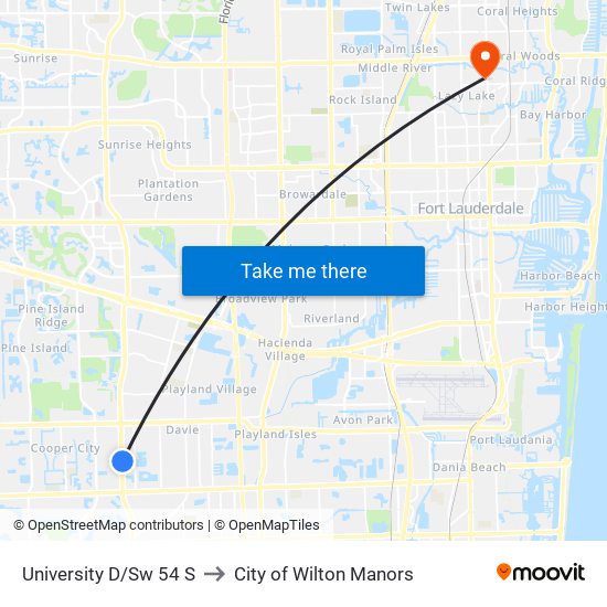 University D/Sw 54 S to City of Wilton Manors map