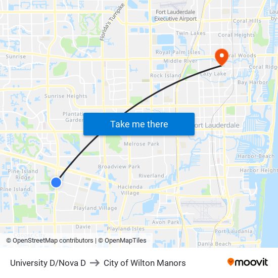 University D/Nova D to City of Wilton Manors map