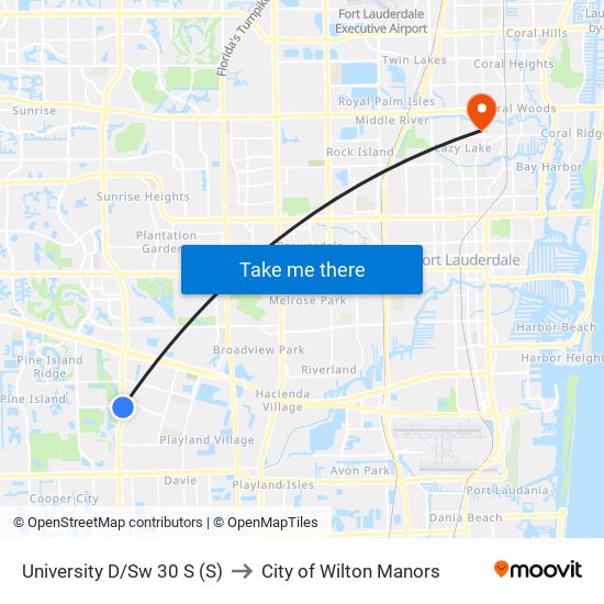 University D/Sw 30 S (S) to City of Wilton Manors map