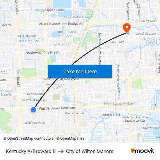 Kentucky A/Broward B to City of Wilton Manors map