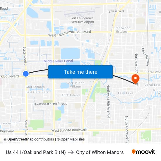 Us 441/Oakland Park B (N) to City of Wilton Manors map