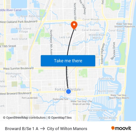 Broward B/Se 1 A to City of Wilton Manors map